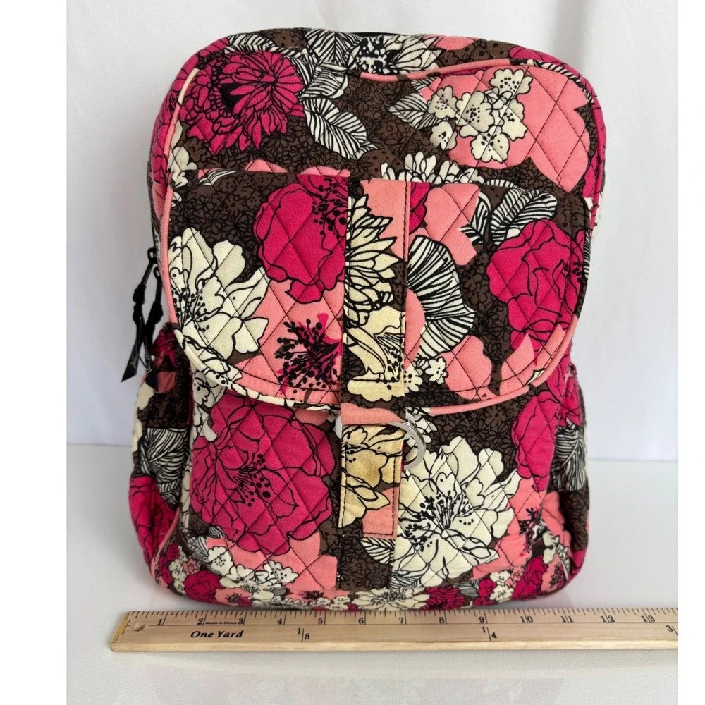 Vtg Vera Bradley Symphony‎ Hue Quilted Floral Backpack Mocha Rouge Retired Print